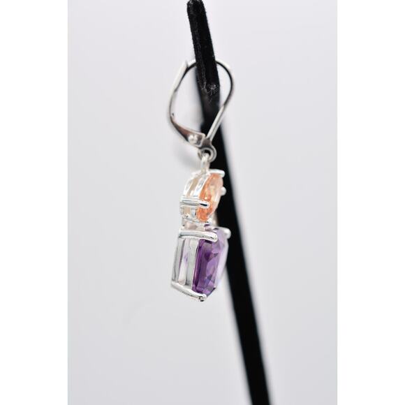 NVC Crystal Dangle Earrings Purple Orange Rhinestone Silver Tone Signed BinAK - Picture 8 of 12